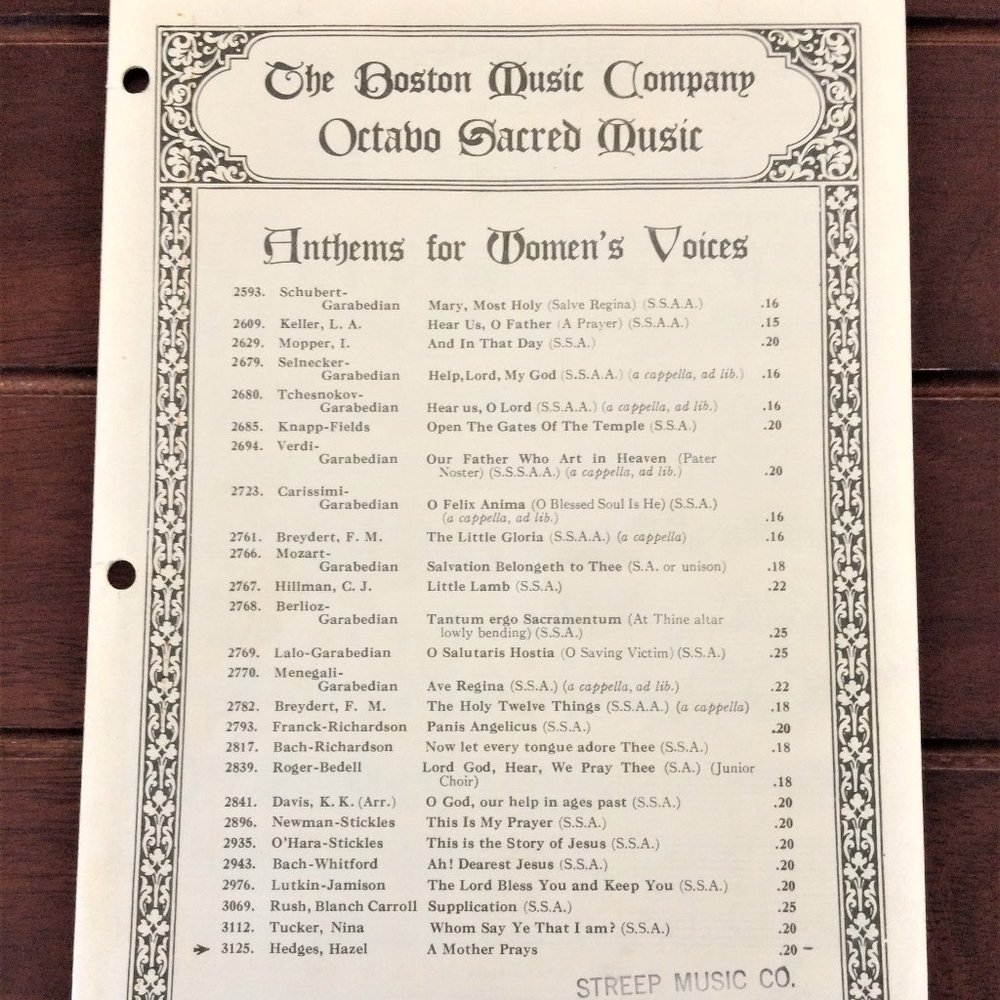 A Mother Prays (SSA) Vintage Sheet Music